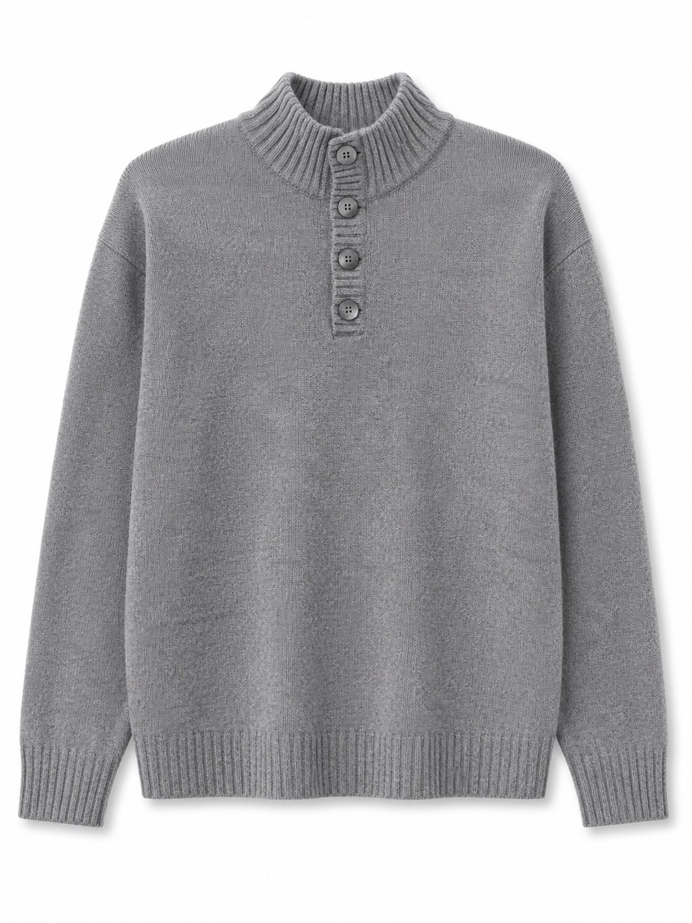 ELLEMME ITALIA Grey Wool-Blend Mock Neck Sweater with Elbow Patches - Size M